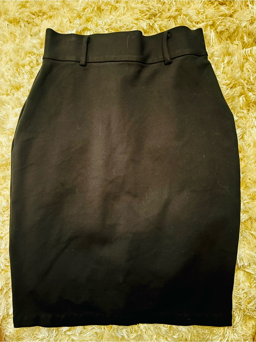 High Waisted Black Pencil Midi Skirt with Belt Loops